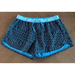 UNDER ARMOUR Women's Heat Gear Running Shorts Size Medium Teal Black‎